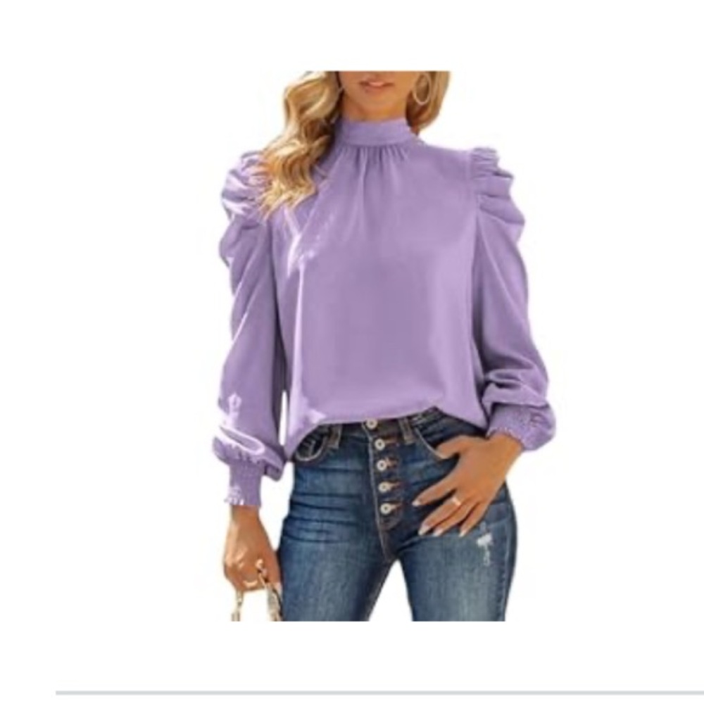 Dokotoo Women’s Long Sleeve High Neck Puff Long Sleeve Blouse